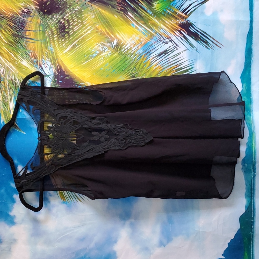 Sexy Love j black chiffon tank with lace back size L - Picture 2 of 4